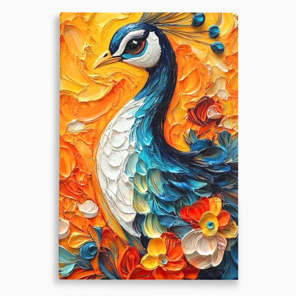 Tablou canvas cu tablou canvas cu paun pictat, fara rama, pe sasiu de lemn